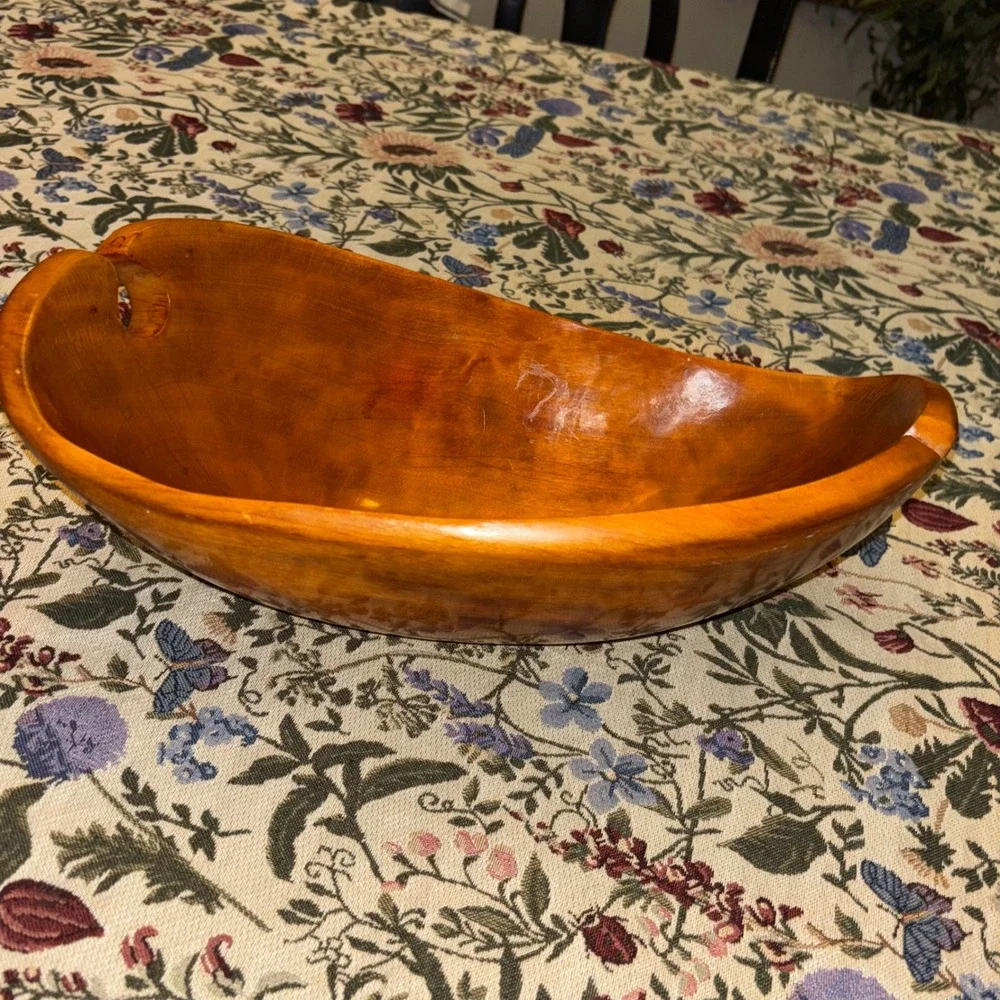 Vintage | MCM | Wooden Dough Bowl | Hand Carved Trencher |‎ Farmhouse Decor